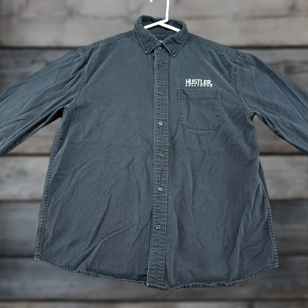 Vintage VINTAGE Hustler Shirt Mens L Black Long Sleeve Button-Down Cotton Hollywood Y2K 90s Logo Workwear Size US L / EU 52-54 / 3 - 1 Thumbnail