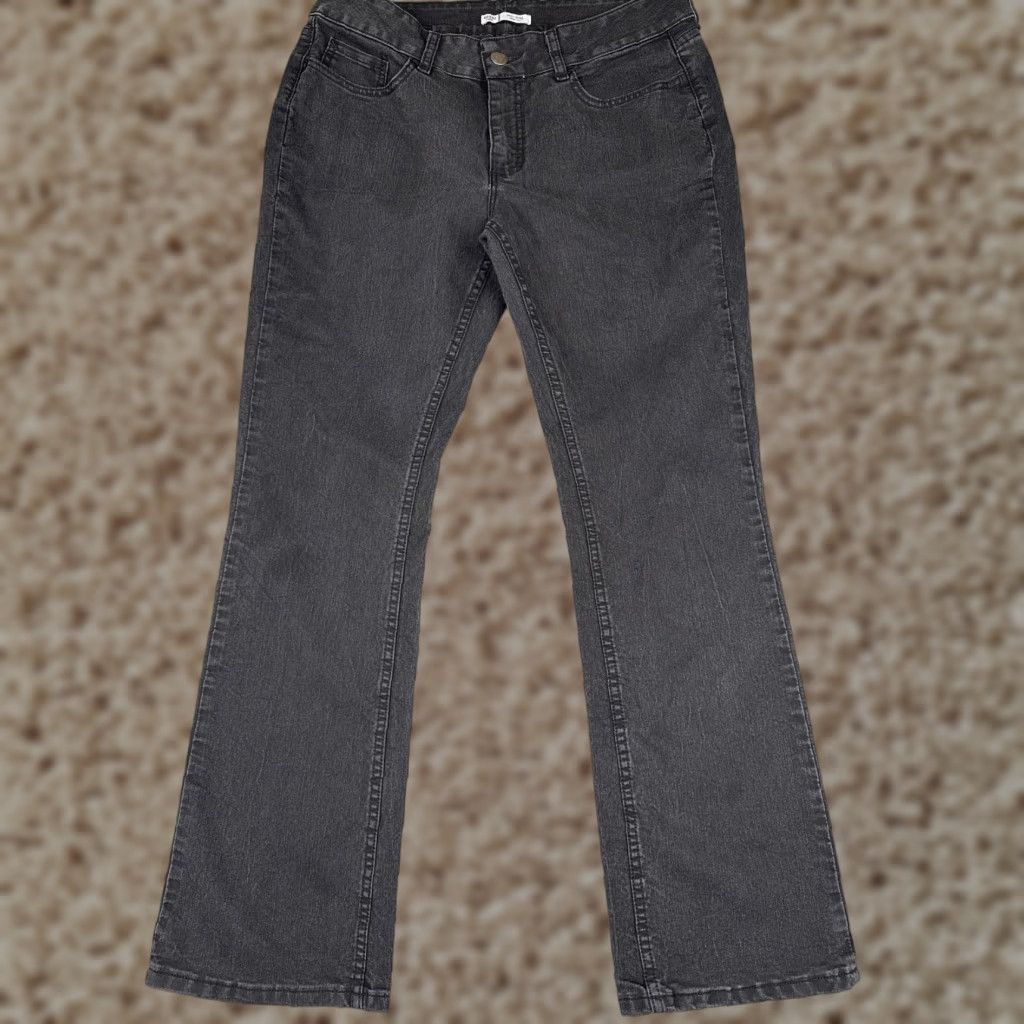 Vintage Riders by Lee Jeans Womens 12 Bootcut Denim Mid Rise Black Charcoal Wash 5-Pocket Studded Stretch Size 34" / US 12 / IT 48 - 1 Thumbnail