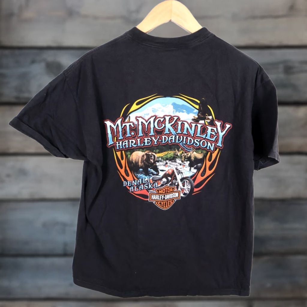 Harley Davidson Harley-Davidson T-Shirt Men's Large Black Denali Alaska Mt. McKinley Flames Y2K Size US L / EU 52-54 / 3 - 1 Thumbnail