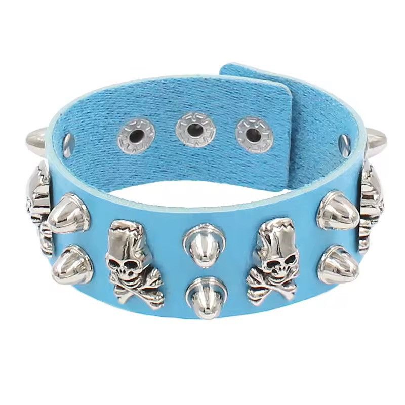 leather studded skull bangle Y2K 00s Gothic Punk Rock Skull