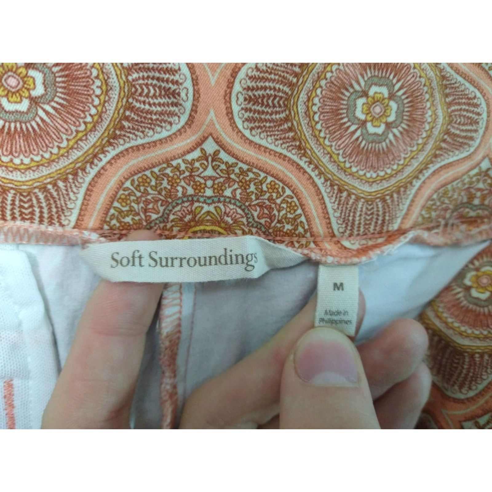 Soft Surroundings Soft Surroundings Pants Womens Medium Orange Ankle Skinny Stretch Bohemian City Preppy Pattern: Geometric Color: Orange Size: M Size 32" / US 10 / IT 46 - 7 Thumbnail