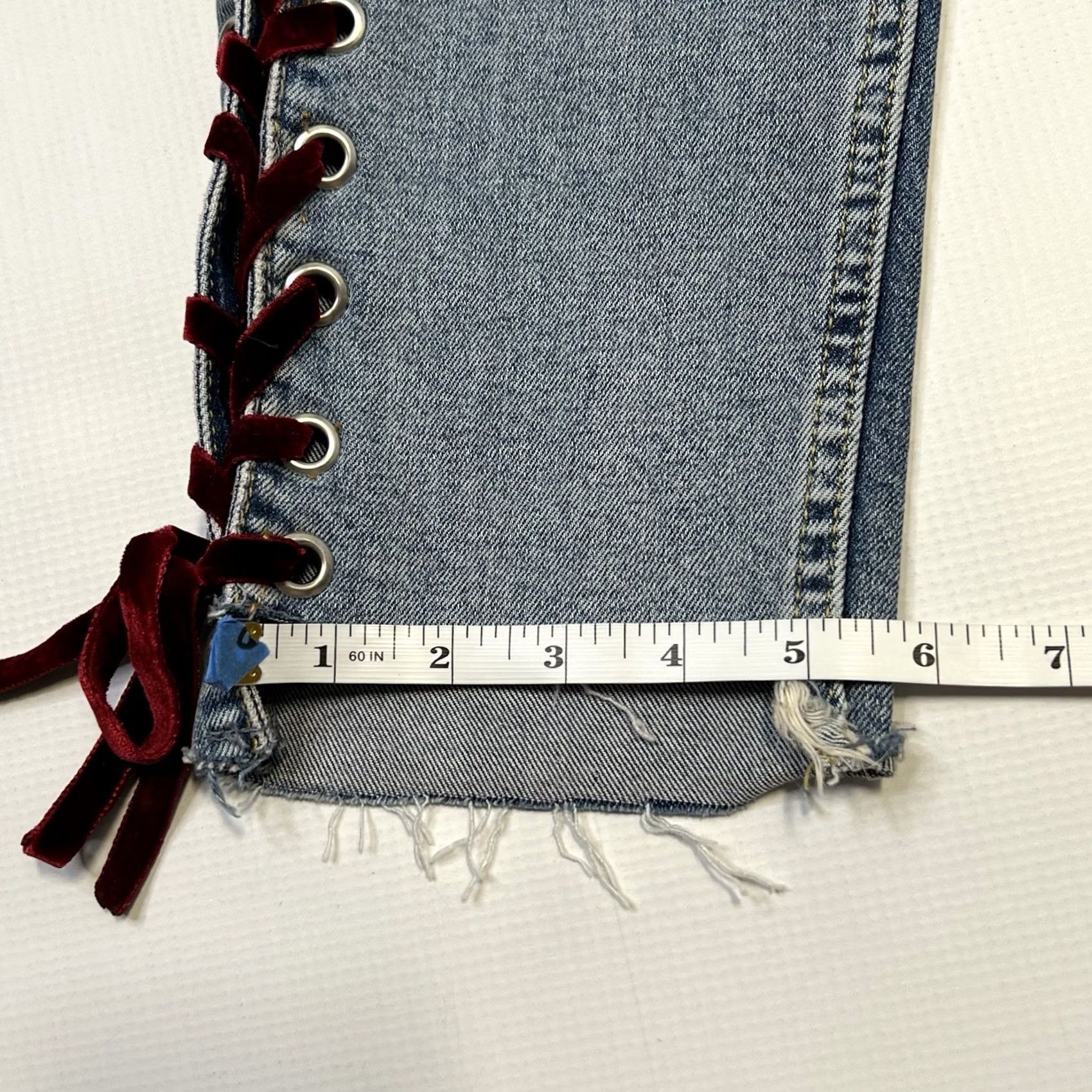 Anthropologie Anthropologie Pilcro Velvet Lace Tie Mid Rise Slim Straight Jeans Blue Size 25 Women Size 42" / US 20 - 7 Thumbnail