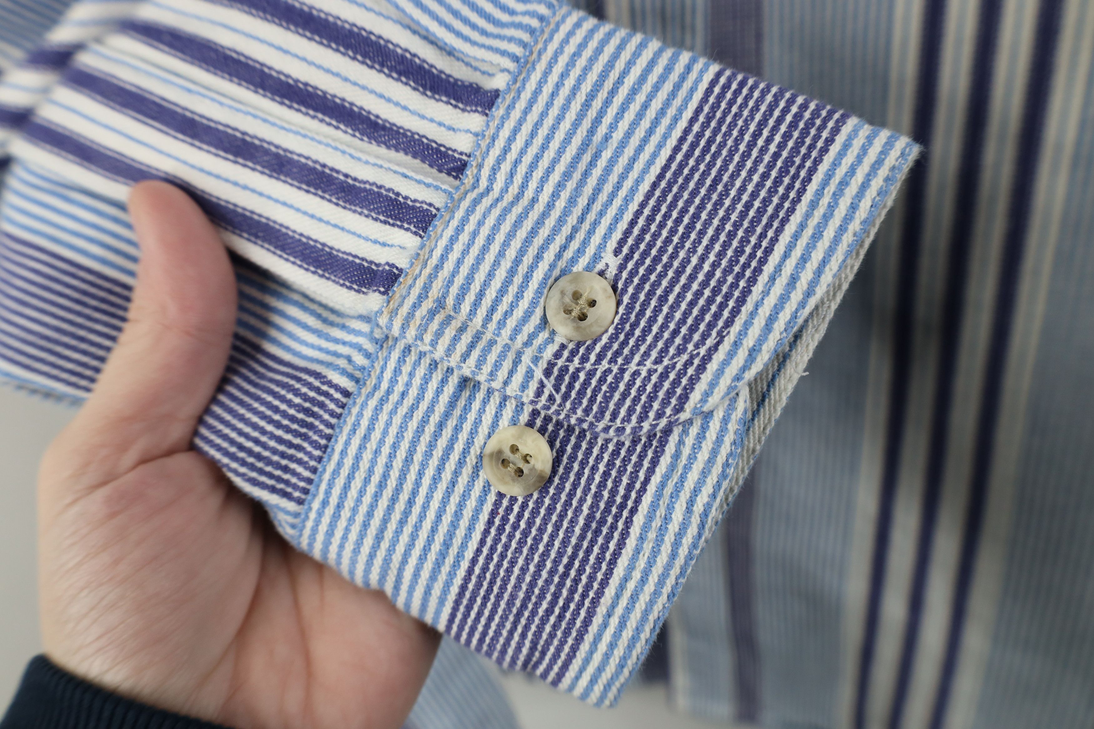 Vintage Vintage 90s Streetwear Heavy Striped Twill Button Down Shirt Size US L / EU 52-54 / 3 - 5 Thumbnail