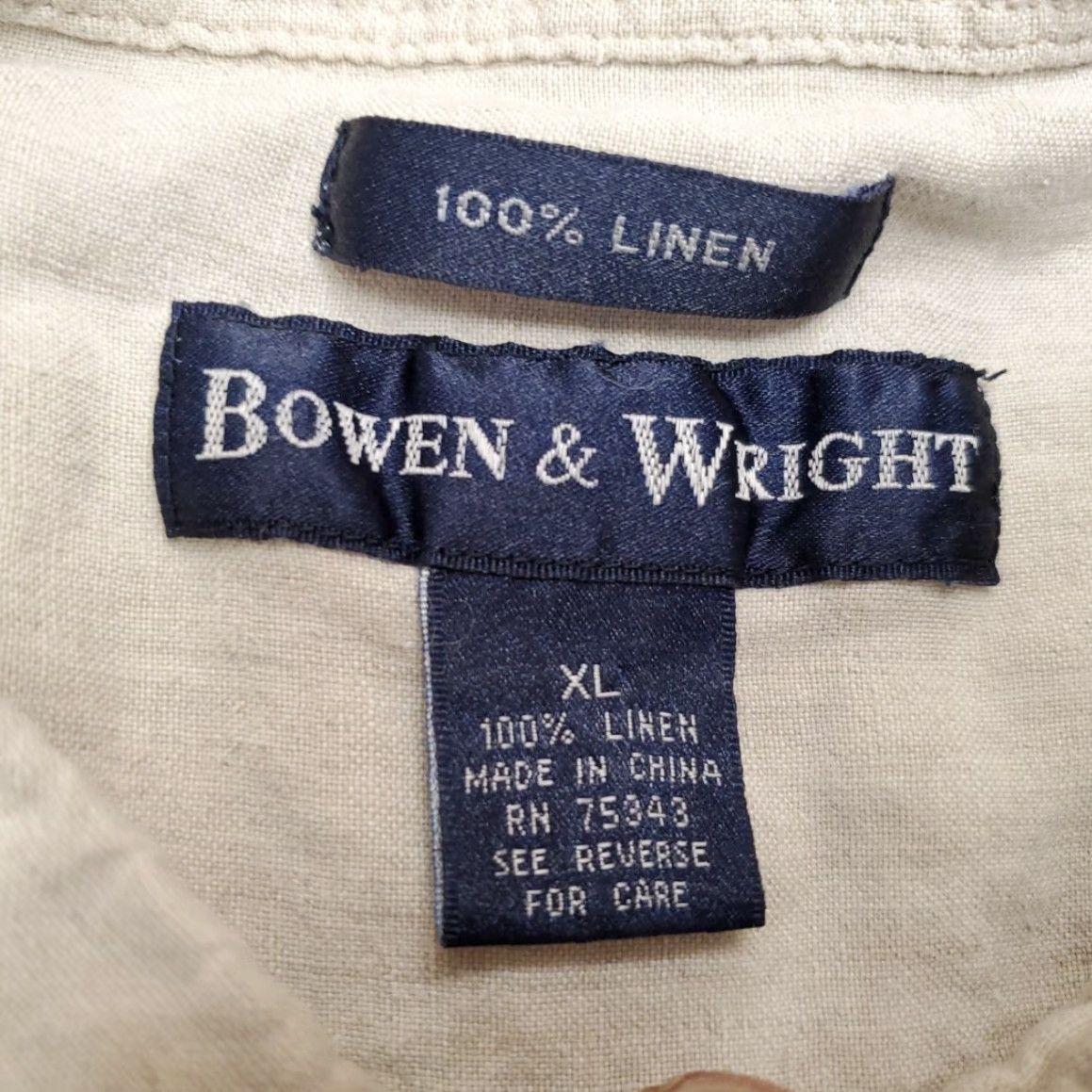 Vintage Bowen Wright Shirt Men Beige 100% Linen Button Up Outdoor Casual Coastal Classic XL Regular Long Sleeve Button-Up Collared Pockets Size US XL / EU 56 / 4 - 4 Thumbnail