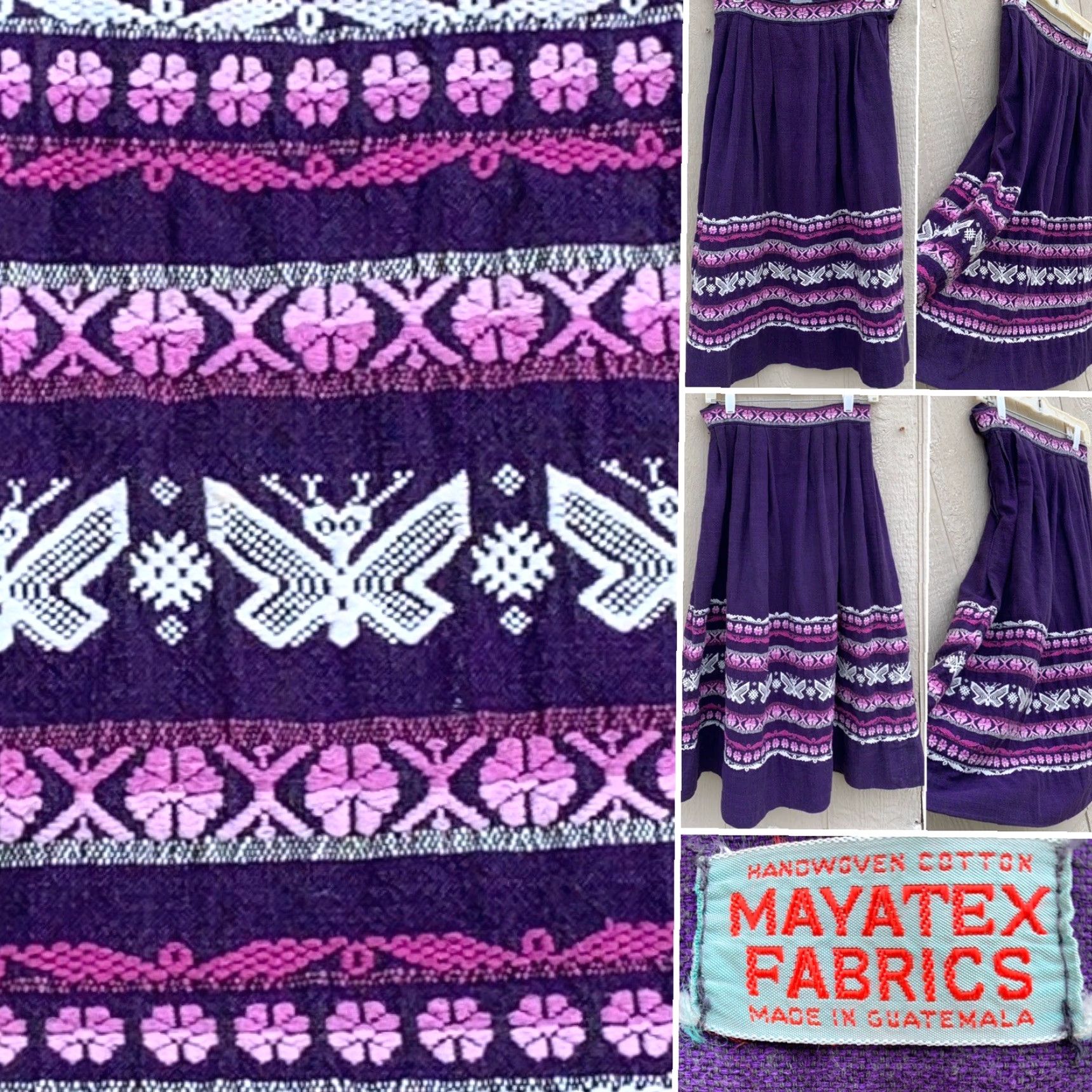 Vintage VINTAGE Embroidered Skirt Handwoven Cotton MAYATEX Fabrics Made In Guatemala 26" Waist Purple Size 26" / US 2 / IT 38 - 2 Thumbnail