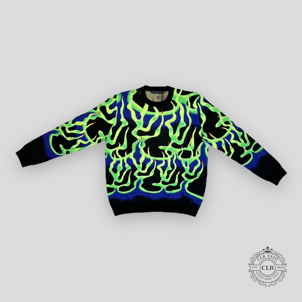 image of Louis Vuitton Graphic Crewneck - Black in Black Blue Green, Men's (Size 2XL)