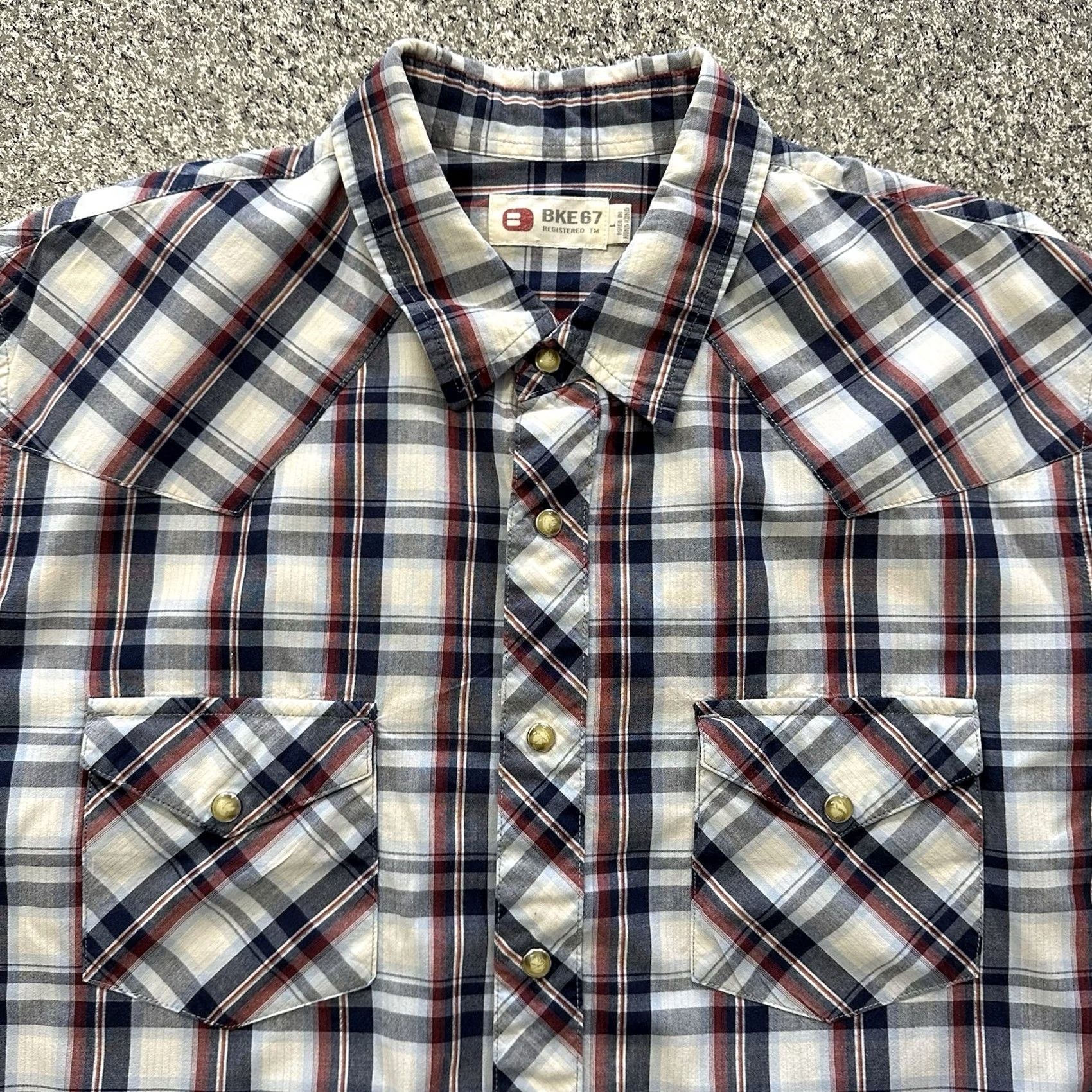 Vintage BKE 67 Pearl Snap Shirt Mens L Western Long Sleeve Cotton Red Blue Plaid Buckle Size US L / EU 52-54 / 3 - 2 Thumbnail