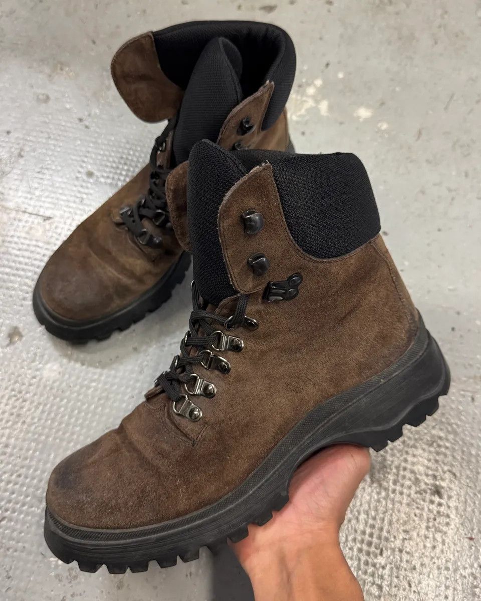 Designer × Prada × Vintage 2000s Prada Hiking Brown Suede Leather Boots Size US 8 / IT 38 - 1 Thumbnail