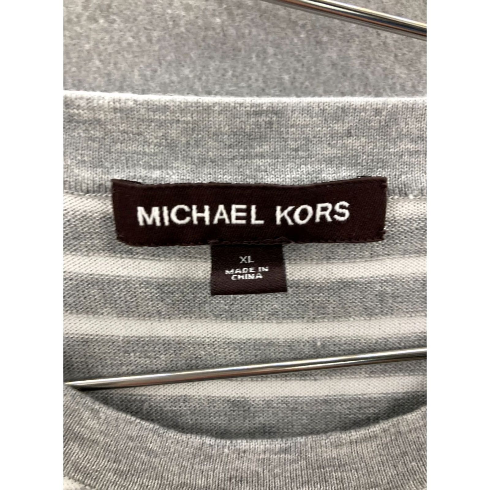 Michael Kors Michael Kors Sweater Mens XL Gray White Striped Crew Neck Pullover Casual Knit Tight-Knit Long Sleeve Regular Fit Size US XL / EU 56 / 4 - 6 Thumbnail