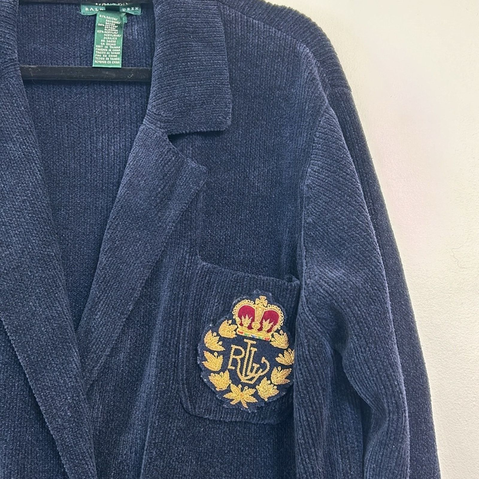 Ralph Lauren Vintage 90s Ralph Lauren Crest Chenille Cardigan Size S / US 4 / IT 40 - 4 Thumbnail