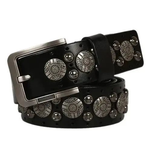 Other Retro Black Leather Rivet Jeans Belt Size ONE SIZE - 1 Thumbnail