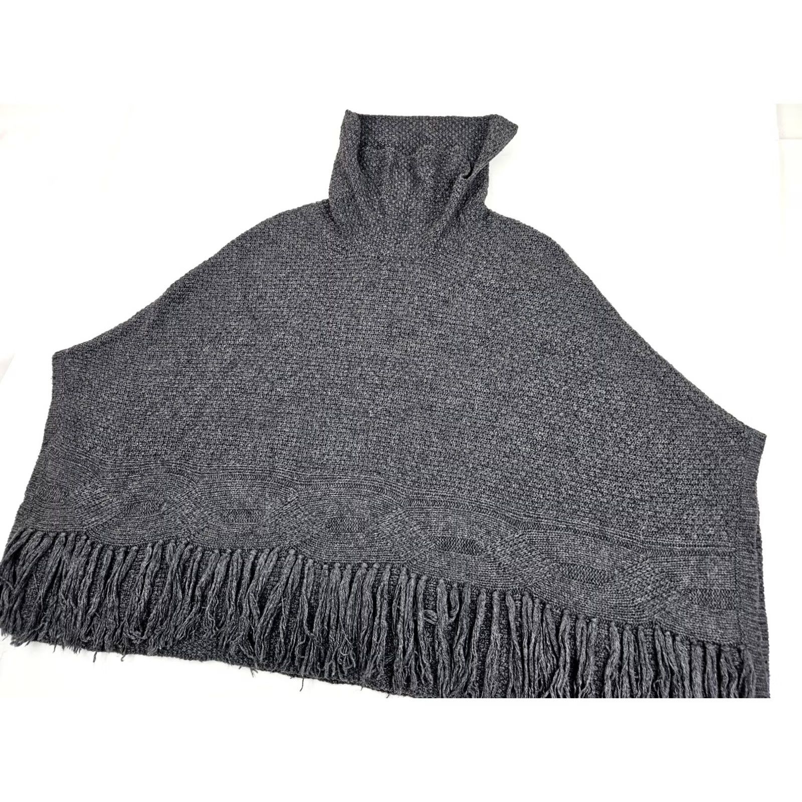 Coldwater Creek Coldwater Creek Gray Wool Blend Knit Sweater Poncho – Fringe Texture One Size Boho Size ONE SIZE - 2 Thumbnail