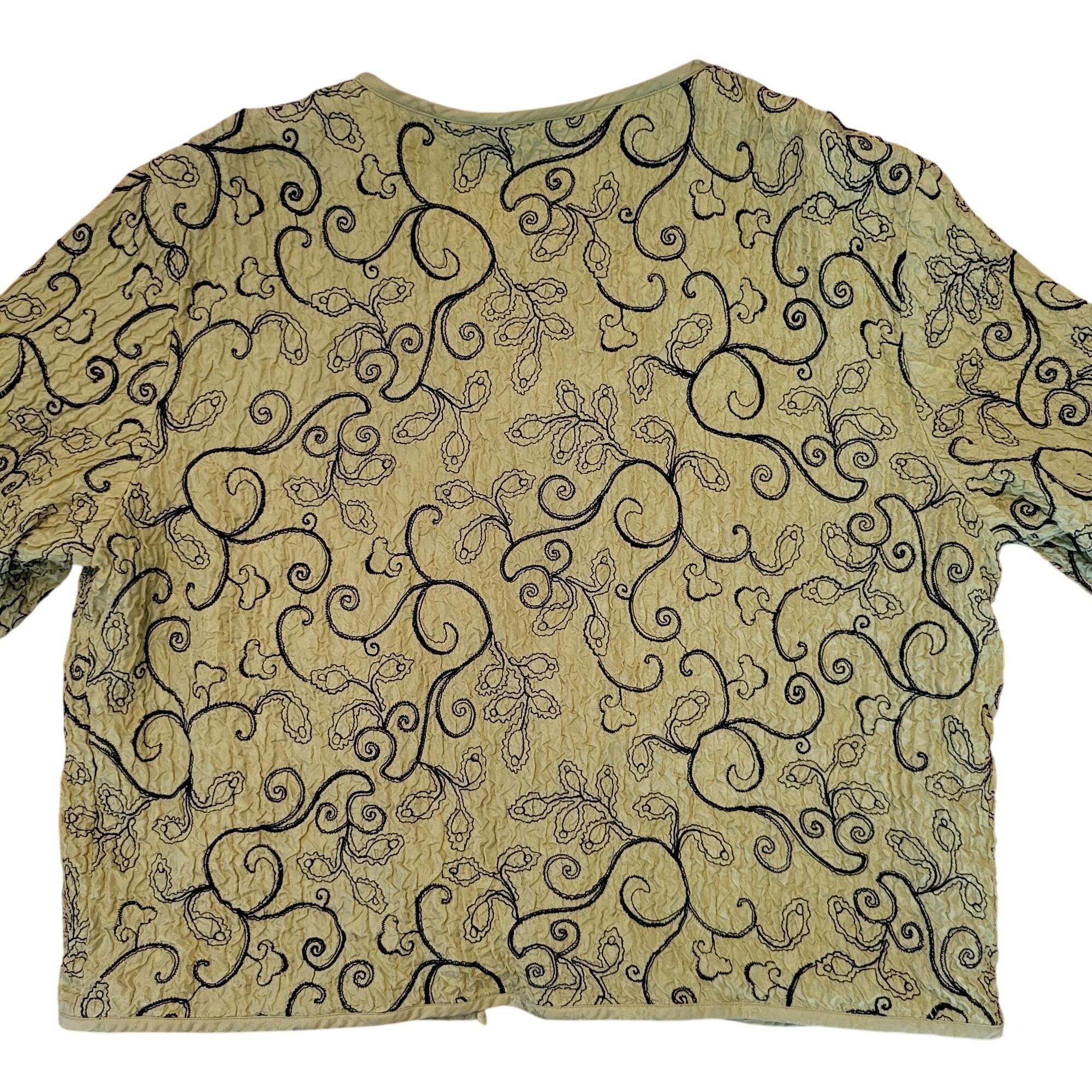 Chicos Chicos 3 Green Black Silk Embroidered Open Front Jacket XL 1 Size XL / US 12-14 / IT 48-50 - 4 Thumbnail