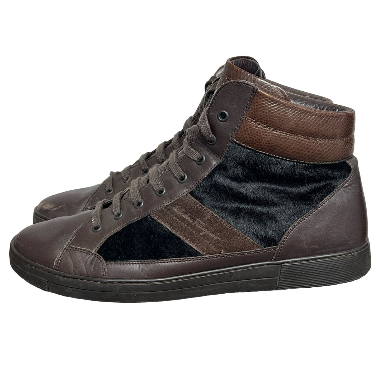 Salvatore Ferragamo Brown Leather Calf Horse Hair High Top Shoes, Men's (Size 11)
