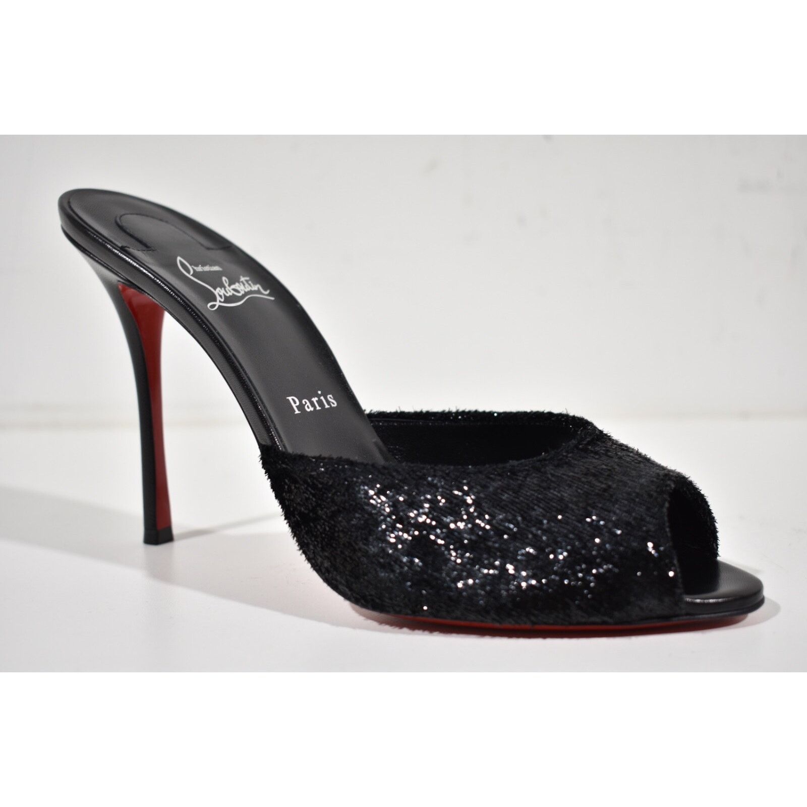 Me Dolly 100 Black Backless Sandal Slide Mule Heel Pump 36.5