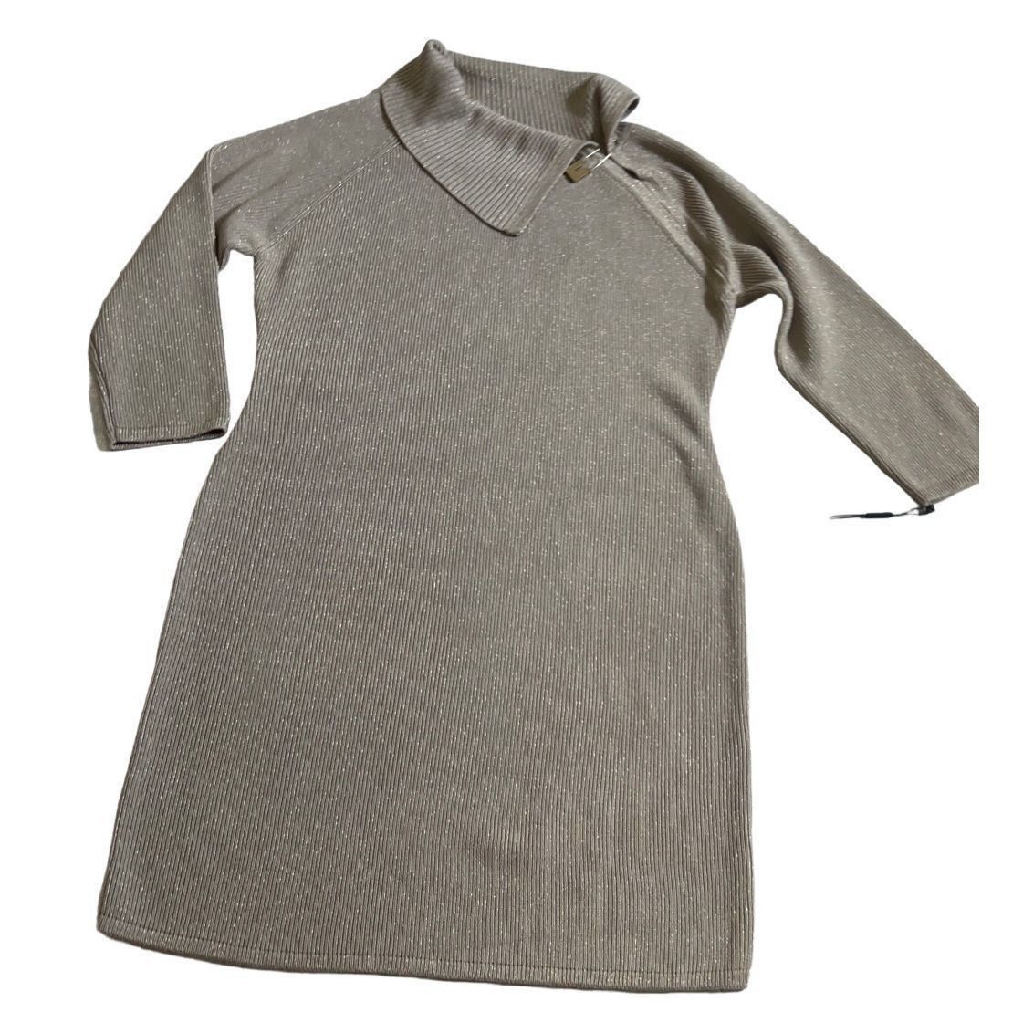 Calvin Klein Women's Calvin Klein Gold beige sweater Dress Size L Size L / US 10 / IT 46 - 6 Thumbnail