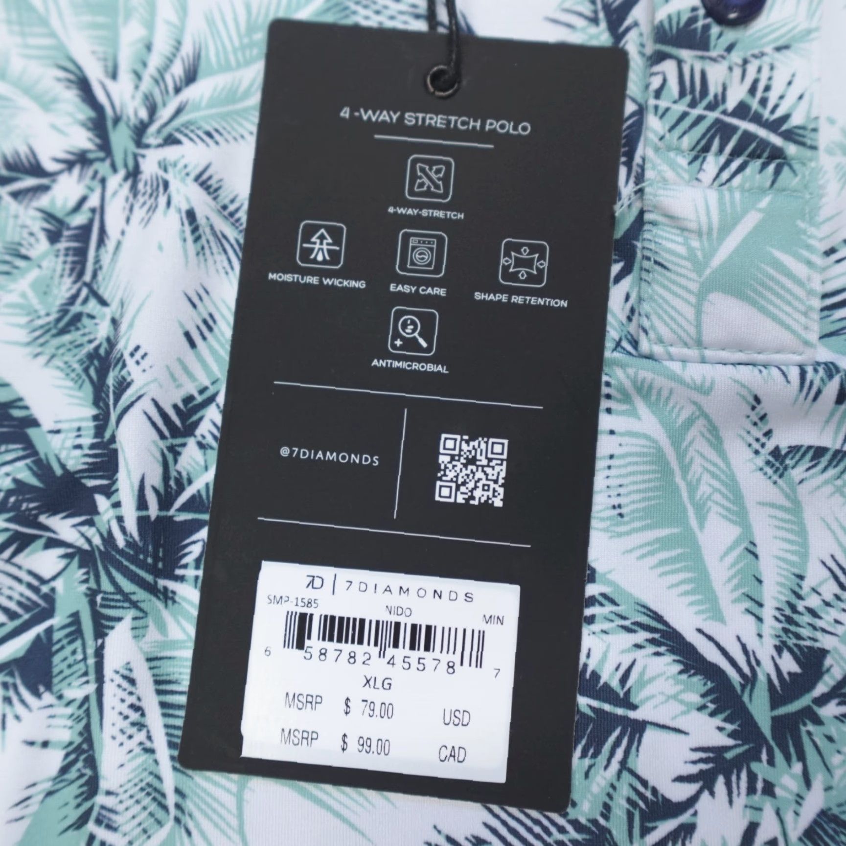 Vintage 7 Diamonds Nido Polo Shirt Golf Wicking Anti-Microbial Palm Print Men's Size XL Shirt Size US XL / EU 56 / 4 - 3 Thumbnail