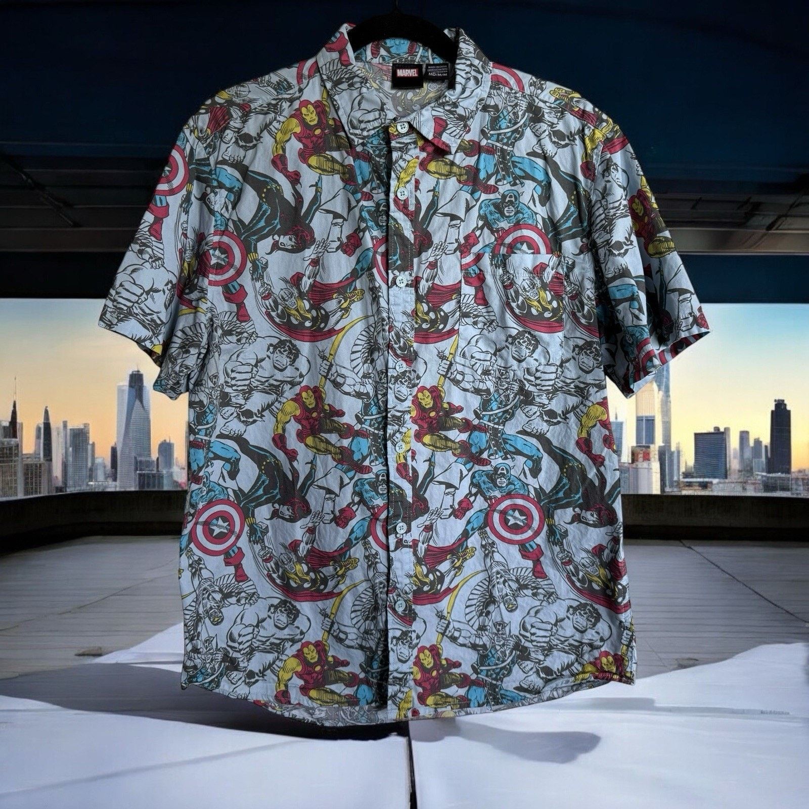 Marvel Comics Marvel M Men's Button Down Shirt Short Sleeve Thor Iron Man Size US M / EU 48-50 / 2 - 1 Thumbnail