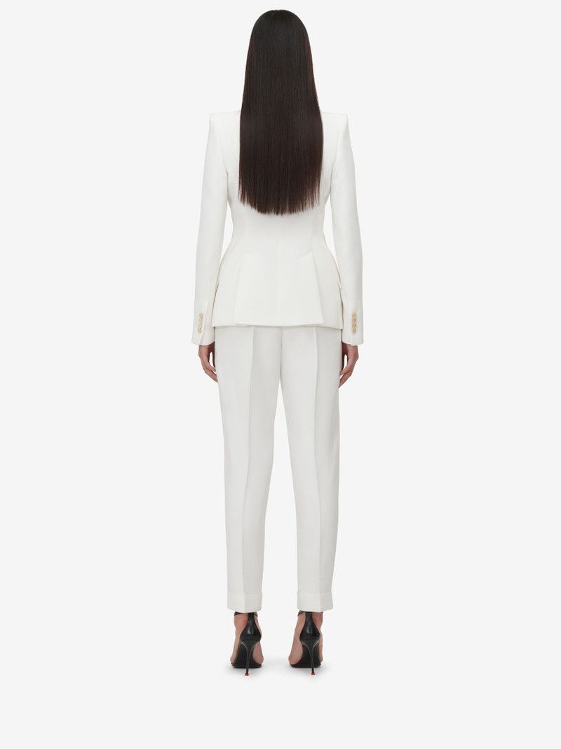Alexander McQueen o1srvl11e0326 Peak Shoulder Leaf Crepe Jacket in Ivory Size M / US 6-8 / IT 42-44 - 4 Thumbnail
