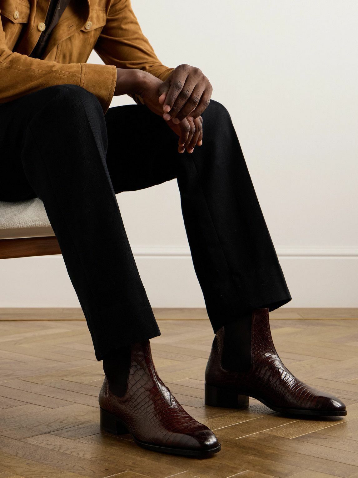 Tom Ford o1sndg0126 Size: 6 TF / Croc-Effect Leather Chelsea Boots Size US 12 / EU 45 - 2 Thumbnail