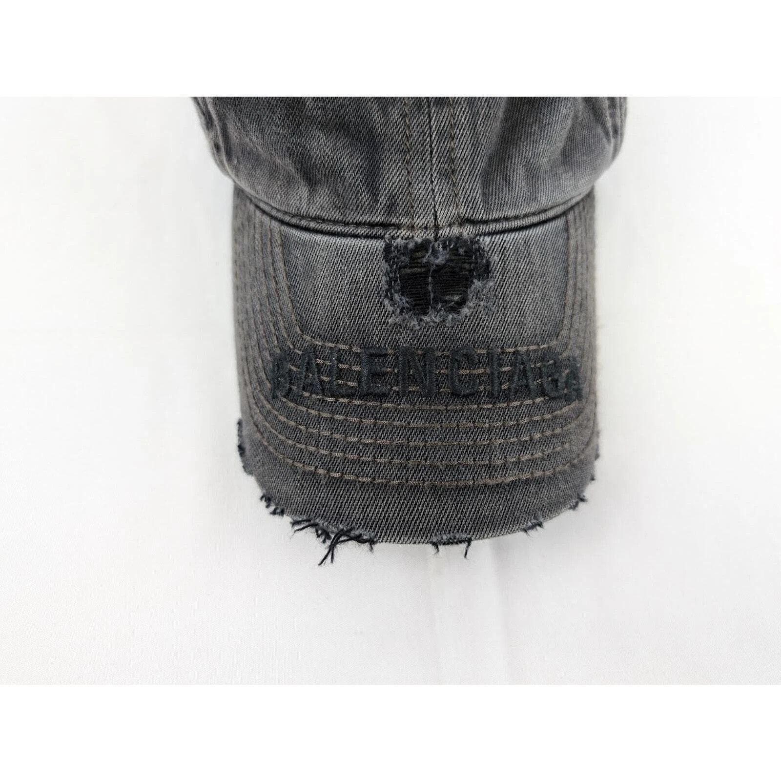 Balenciaga o1rshd1 Q:3 / Distressed Logo Cap / Hat in Charcoal Size ONE SIZE - 3 Thumbnail