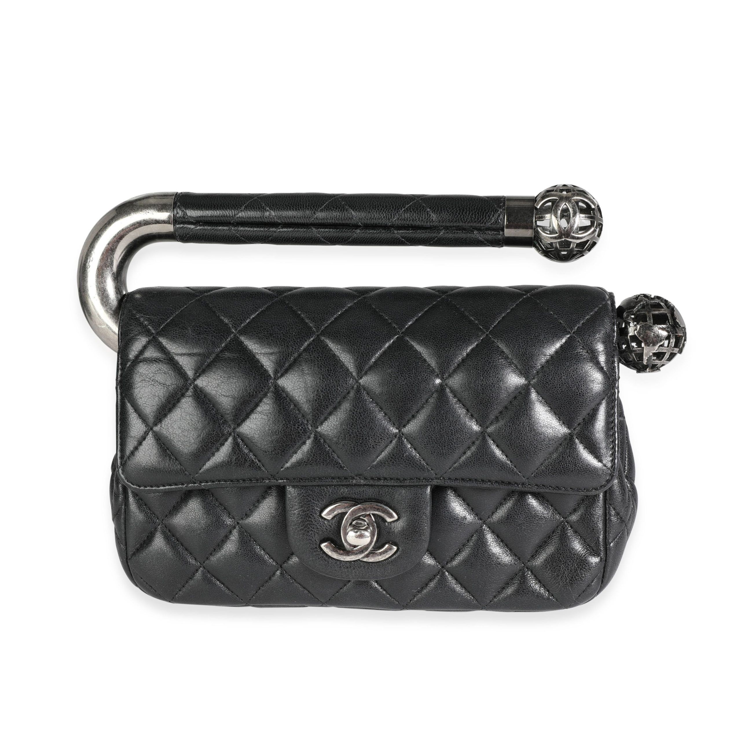 image of Chanel Black Quilted Lambskin Metal Bar Flap Bag, Women's