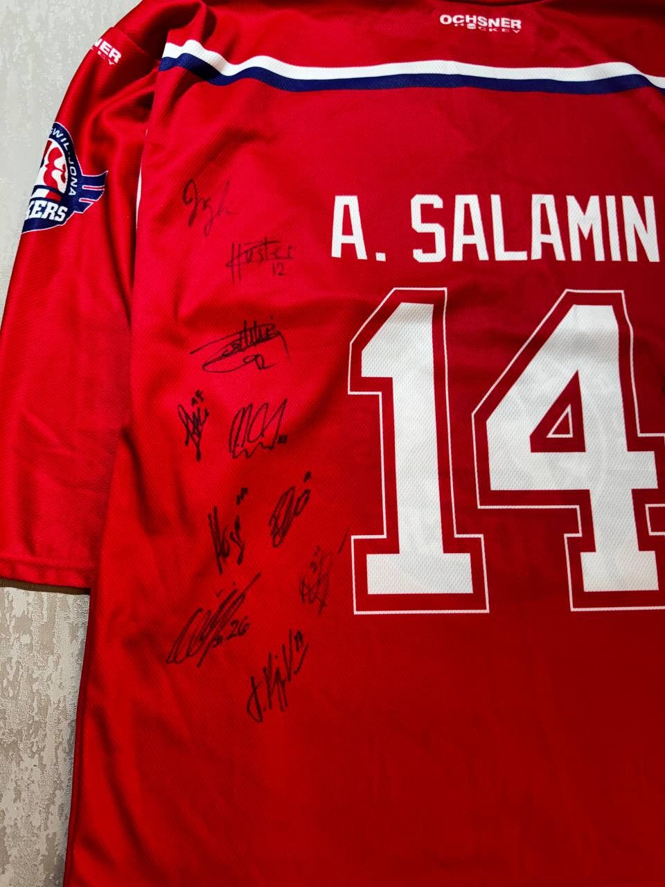 NHL SIGNED Rapperswil Lakers #14 SALAMIN Heim Hockey jersey XL Size US XL / EU 56 / 4 - 7 Thumbnail