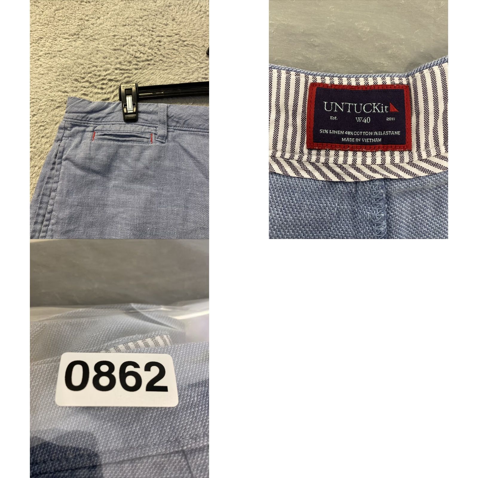UNTUCKit UNTUCKit Shorts Mens 40 Blue Linen Cotton Chino 9 Inch Casual Summer Mens Size US 40 / EU 56 - 8 Thumbnail