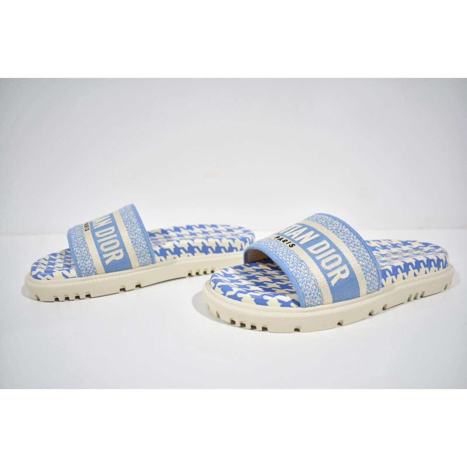 Dway White Logo Houndstooth Slide Mule Flat Flop Sandal 36
