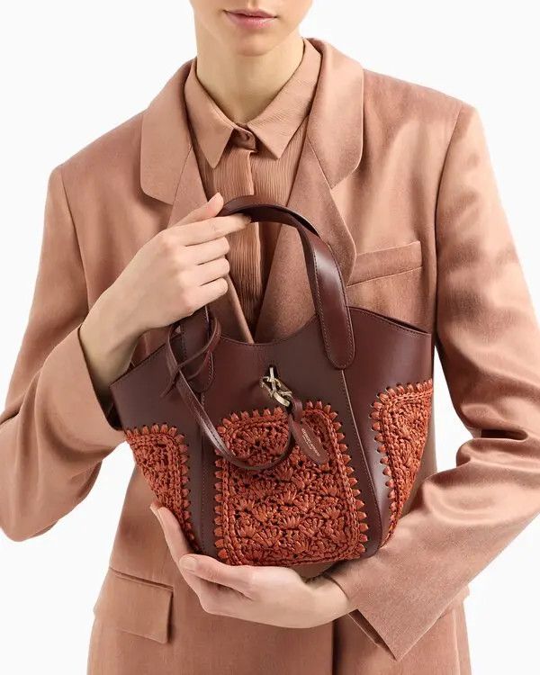 Giorgio Armani Small Handbag In Leather And Raffia Size ONE SIZE - 1 Thumbnail