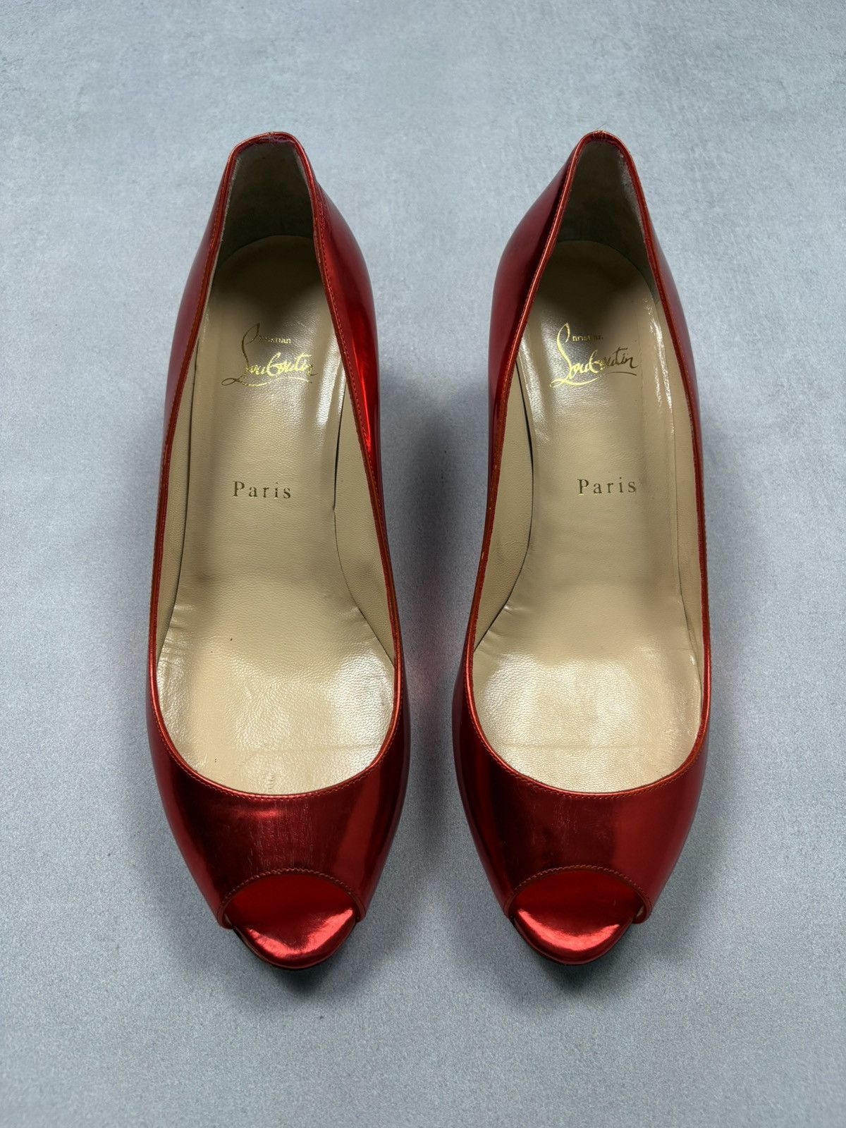Christian Louboutin Christian Louboutin Red Metallic Peep Toe Heels Pumps Shoes Size US 9.5 / IT 39.5 - 2 Thumbnail