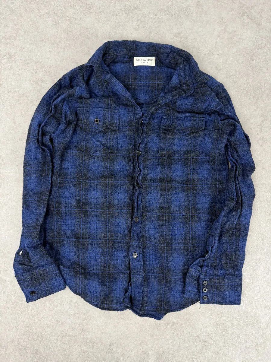 Saint Laurent Paris SS2016 Saint Laurent Blue & Black Checkered Shirt by Hedi Slimane Size US XS / EU 42 / 0 - 3 Thumbnail