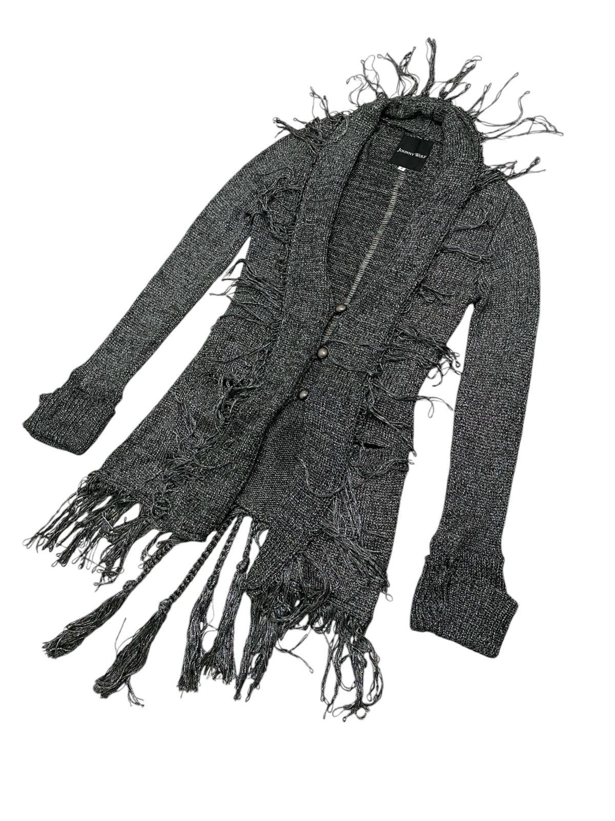 Art Comes First × Japanese Brand Hot!!🔥Johny Wolf Fringe Knitted Ringcoat Jacket Size XS / US 0-2 / IT 36-38 - 4 Thumbnail