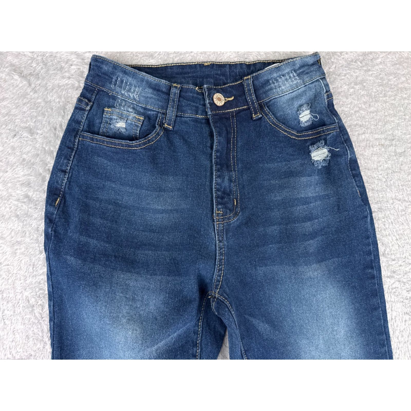 Vintage Jeans Womens 24 Blue Denim Flared Distressed Cotton Blend Mid Rise 24x28 Size 42" / US 20 - 6 Thumbnail