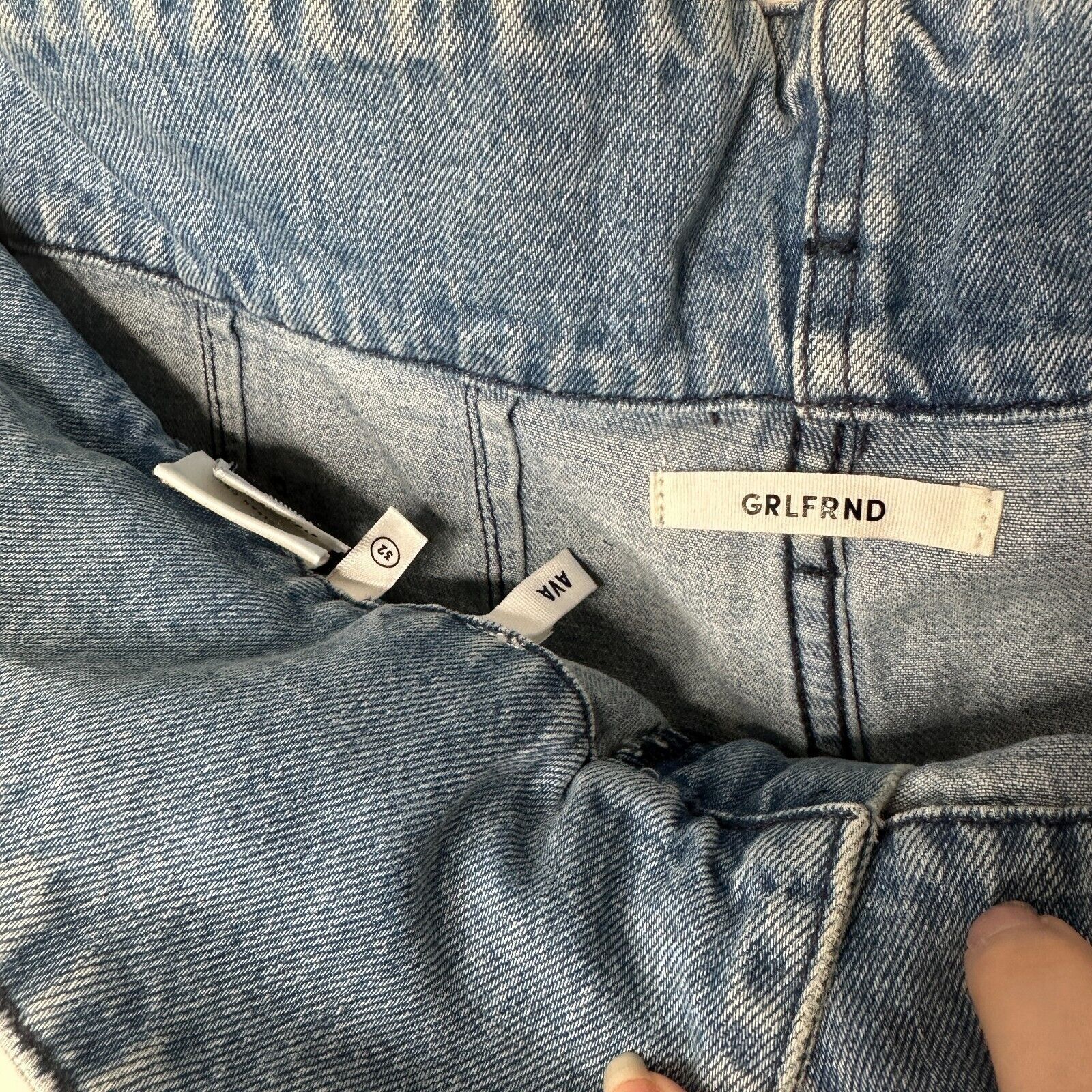 GRLFRND GRLFRND Ava Medium Wash Denim Skirt Grommet Belt Frayed Hem Size 32" / US 10 / IT 46 - 4 Thumbnail