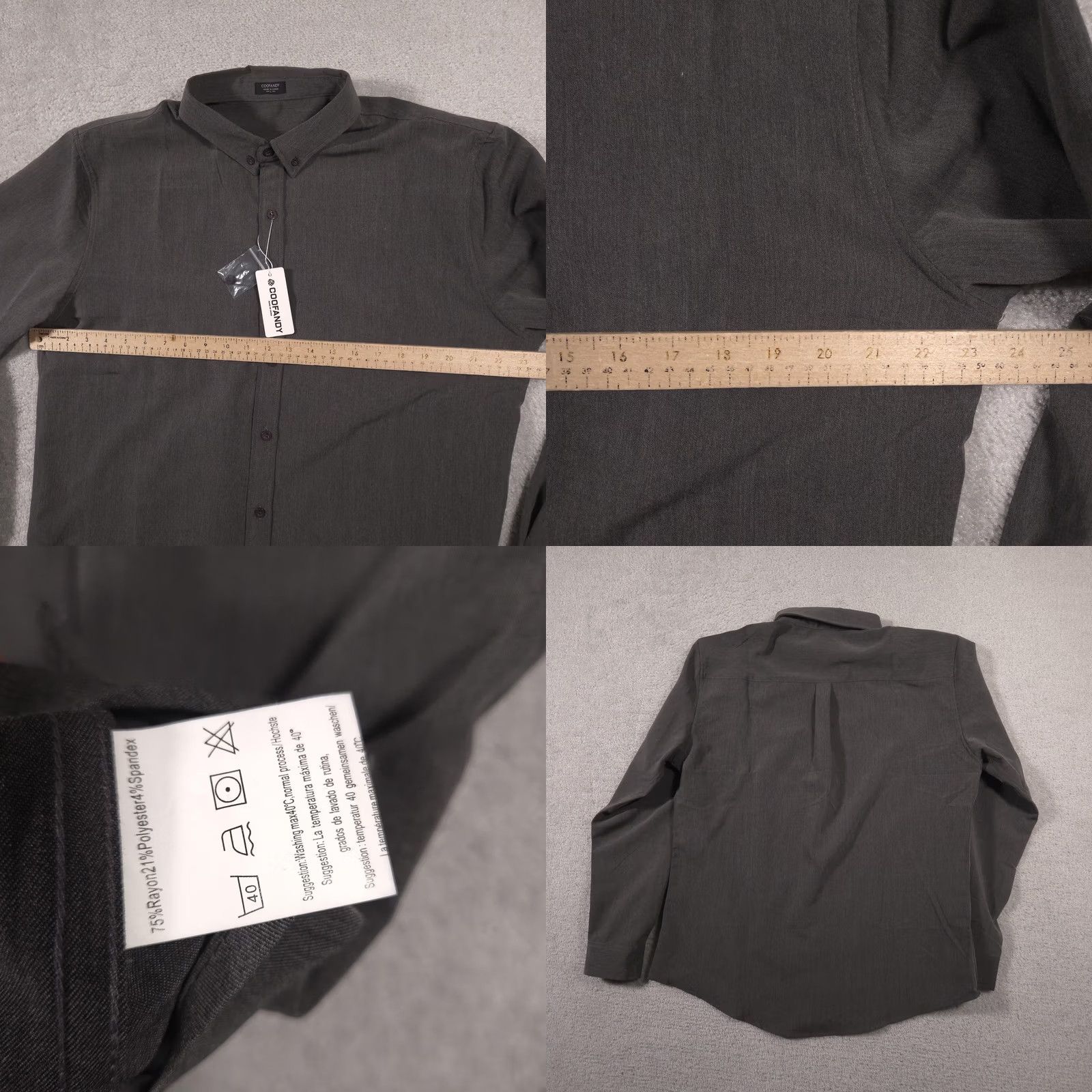 Vintage Coofandy Shirt Mens Large Gray Button Down Long Sleeve Stretch Casual Dress Size US L / EU 52-54 / 3 - 8 Thumbnail
