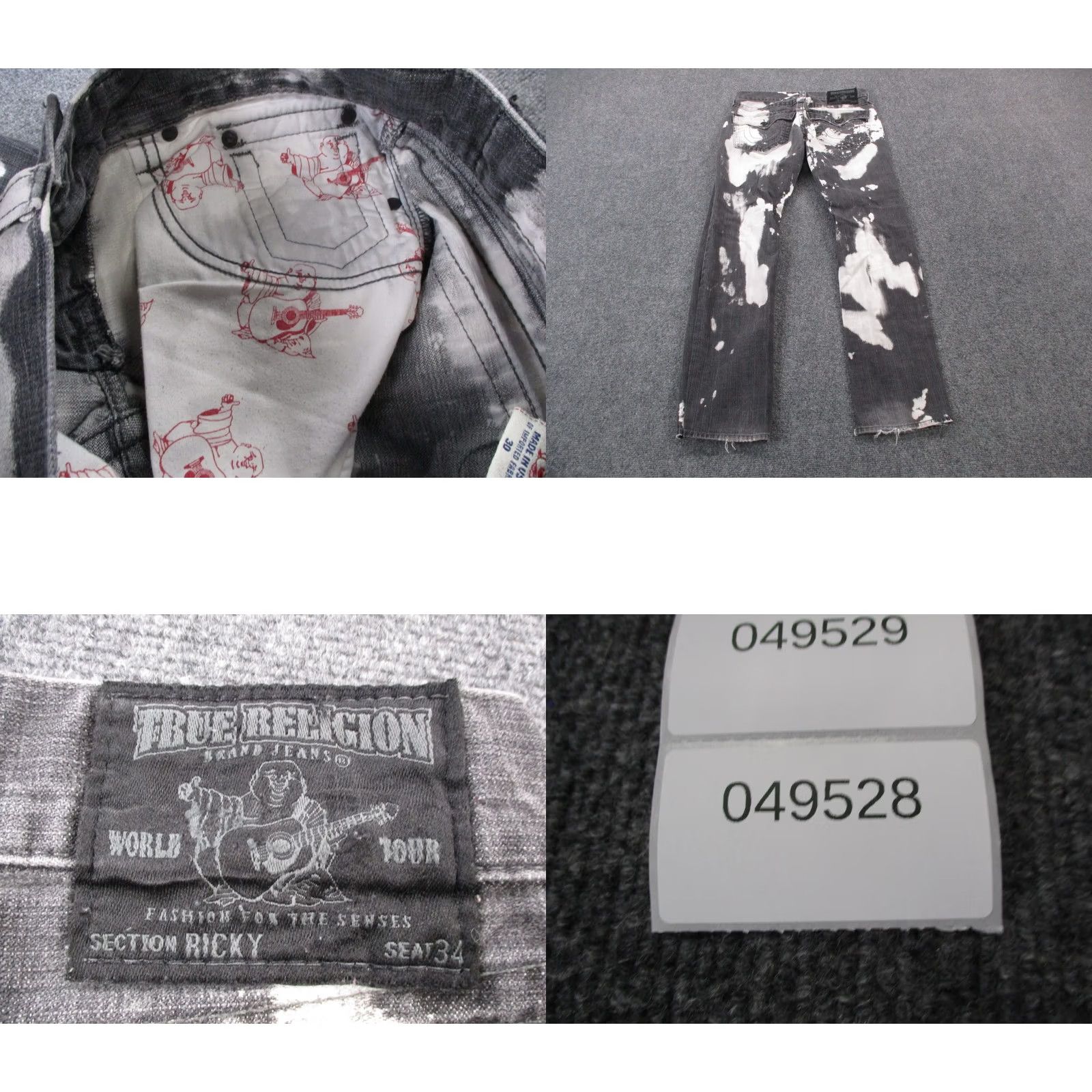 True Religion True Religion Jeans Mens 30 Gray White Paint Splatter Denim Ricky USA Made Jeans Color Gray Regular Fit Mens 30 Size US 29 - 9 Thumbnail