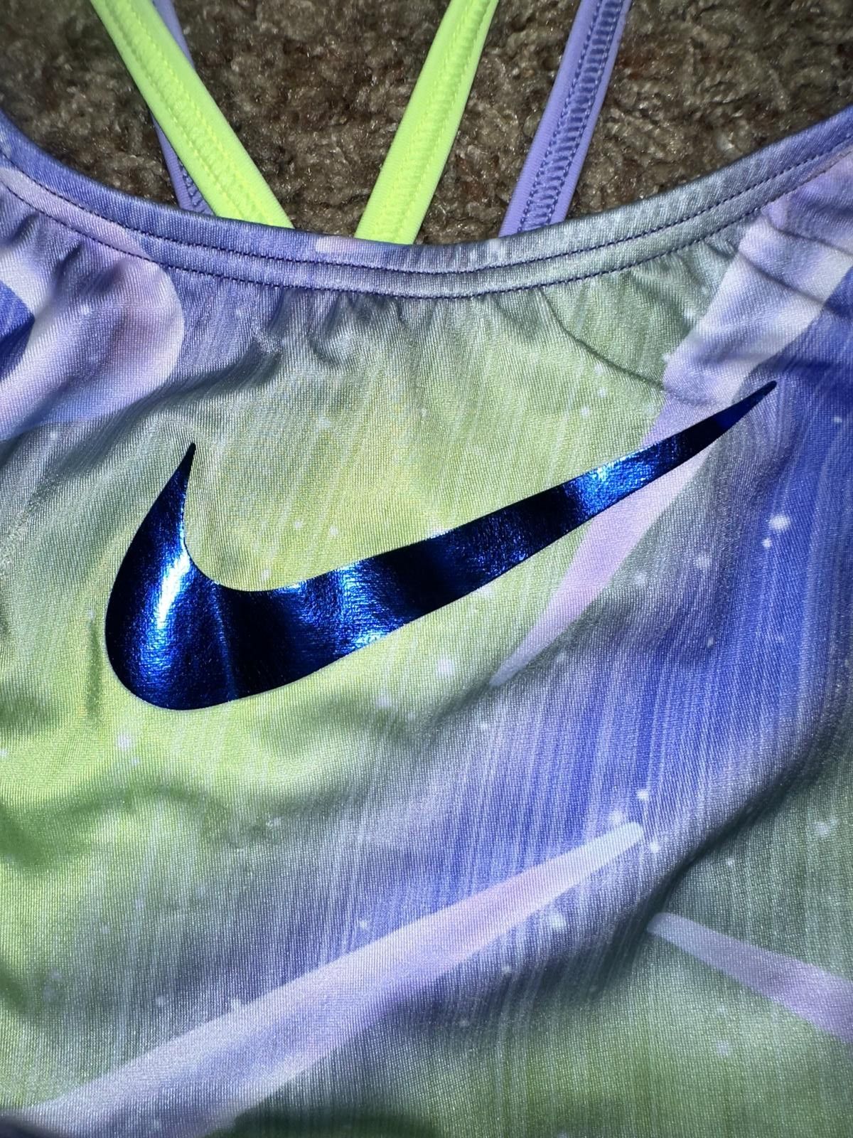 Nike Nike Girls Spiderback Swimsuit One Piece Aurora Purple Swoosh Print Size ONE SIZE - 2 Thumbnail