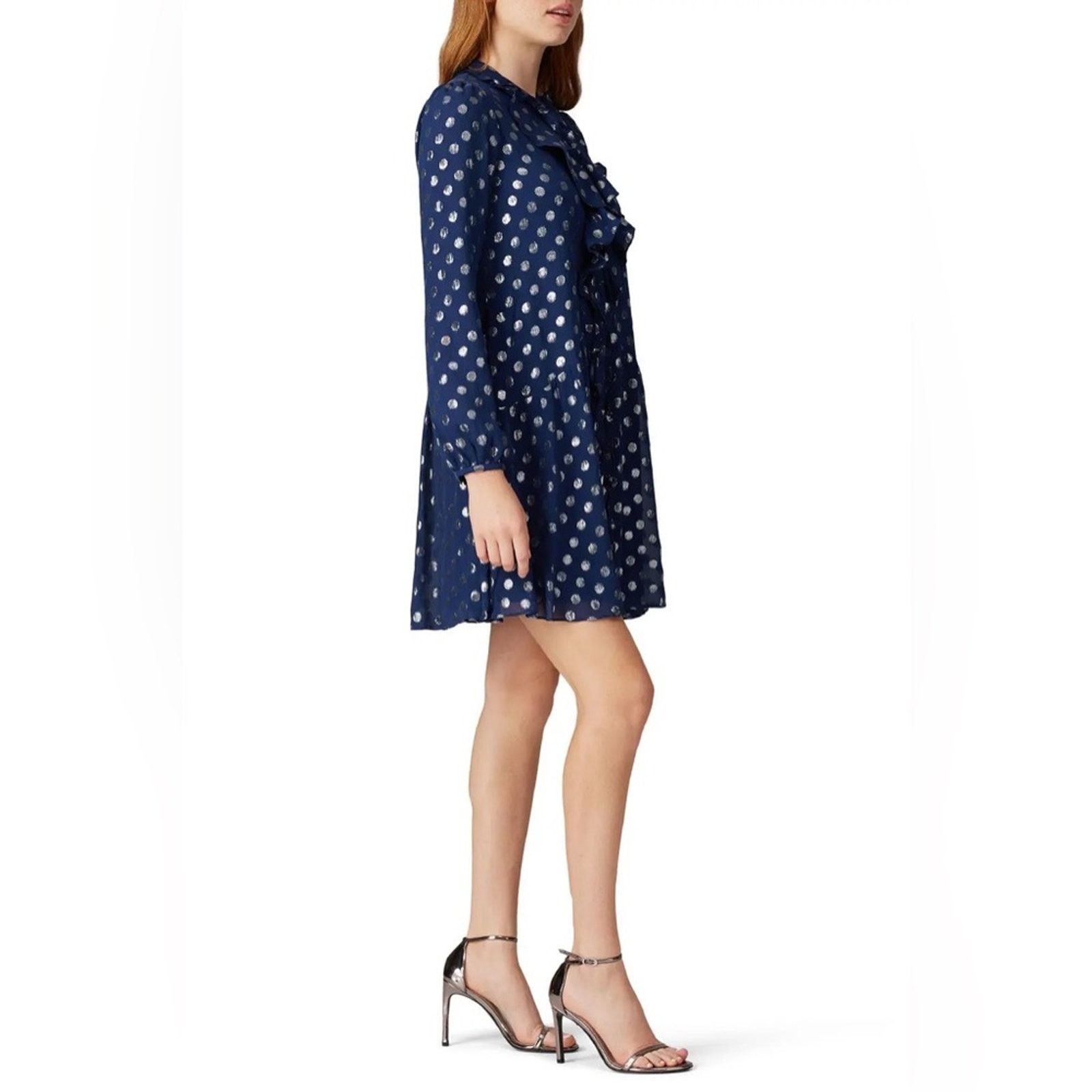 Other Saloni Tilly Metallic Fil Coupé Silk-blend Mini Dress Navy Size M / US 6-8 / IT 42-44 - 2 Thumbnail