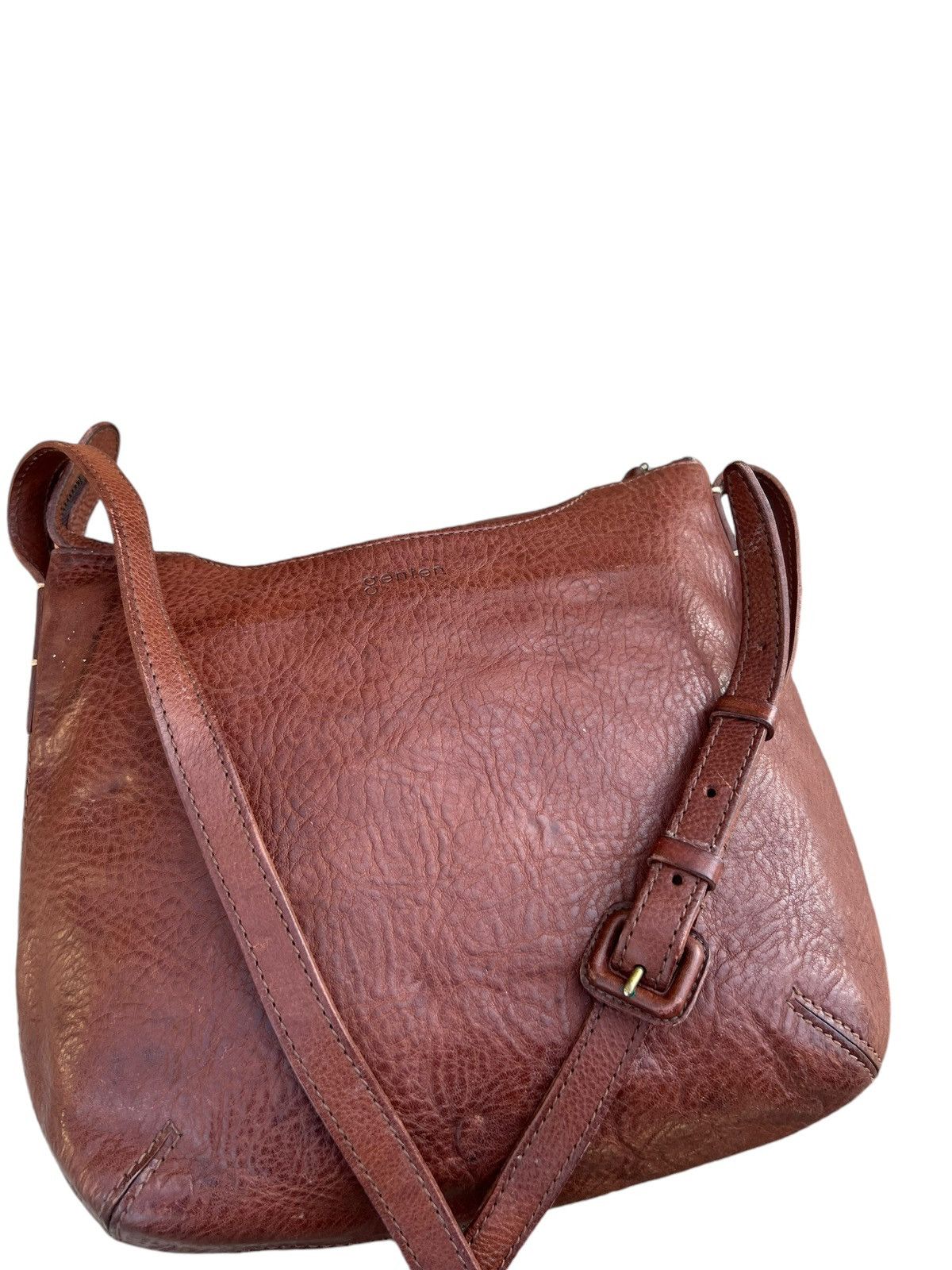 Leather Genten Japan Patina Brown Solid Leather Bag Sling Size ONE SIZE - 21 Thumbnail