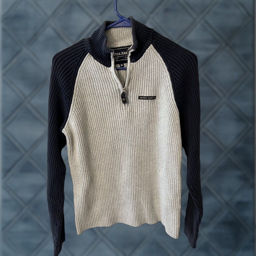 Nautica Nautica Jeans Co Sweater Shirt Pullover 1/4 Zip Mens M Gray Multicolor Logo Knit Pullover Golf Fashion Size US M / EU 48-50 / 2 - 1 Thumbnail