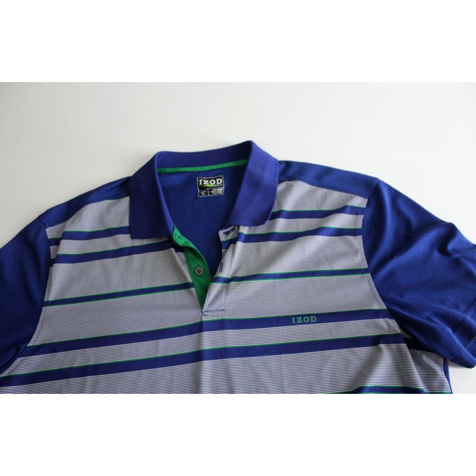 Izod VINTAGE Izod Golf POLO SHIRT XL Extra Large Bluish Green Stripe Poly Golf Shirt Mens Size US XL / EU 56 / 4 - 2 Thumbnail