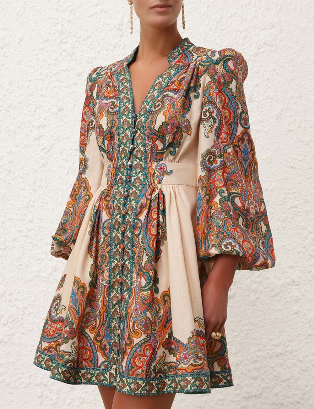 Zimmermann oc11z0525 Ottie Plunge Mini Dress in Multicolor Size S / US 4 / IT 40 - 6 Thumbnail
