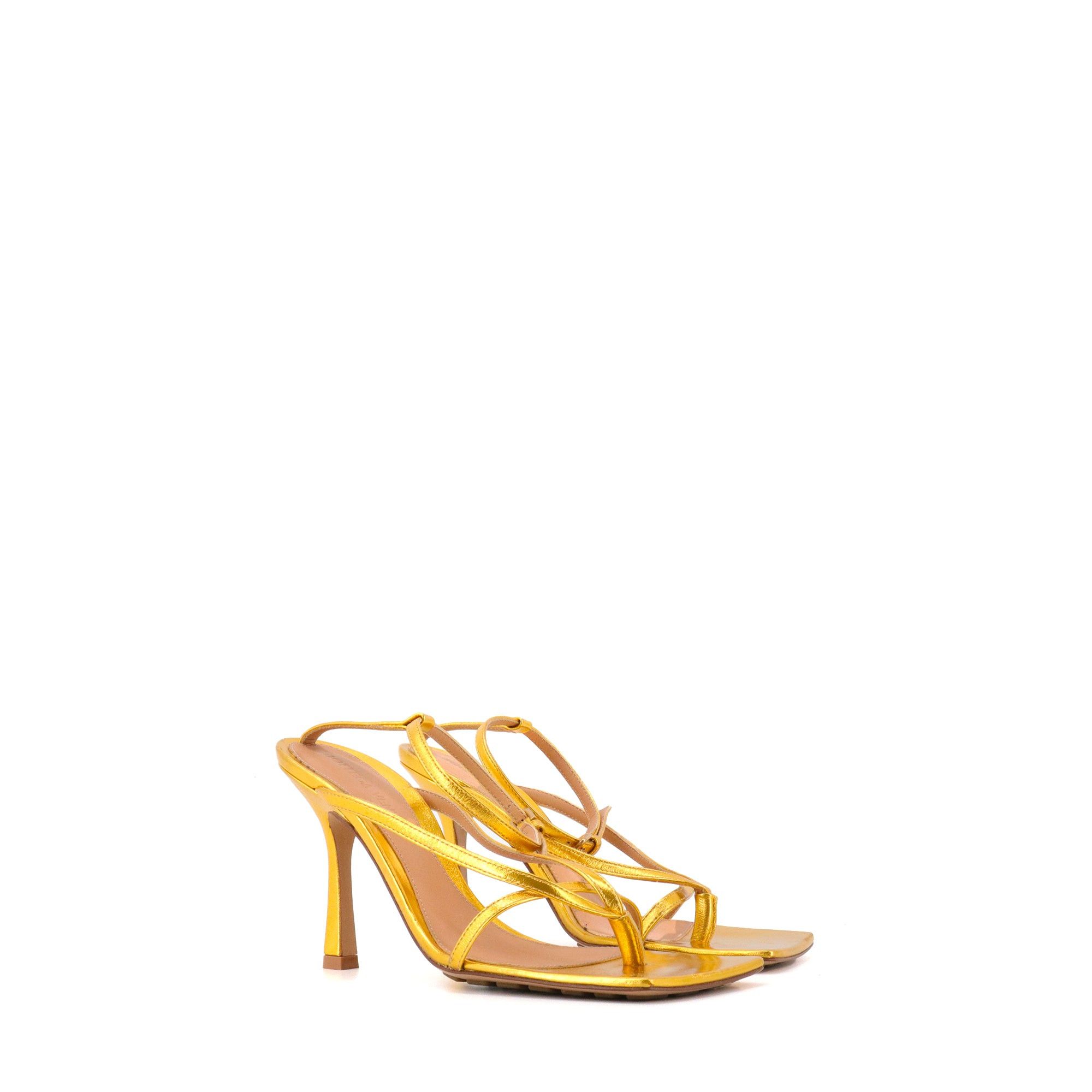 Bottega Veneta BOTTEGA VENETA - Bottega Veneta heeled sandals in gold leather (T35) Size US 4 / IT 34 - 1 Thumbnail