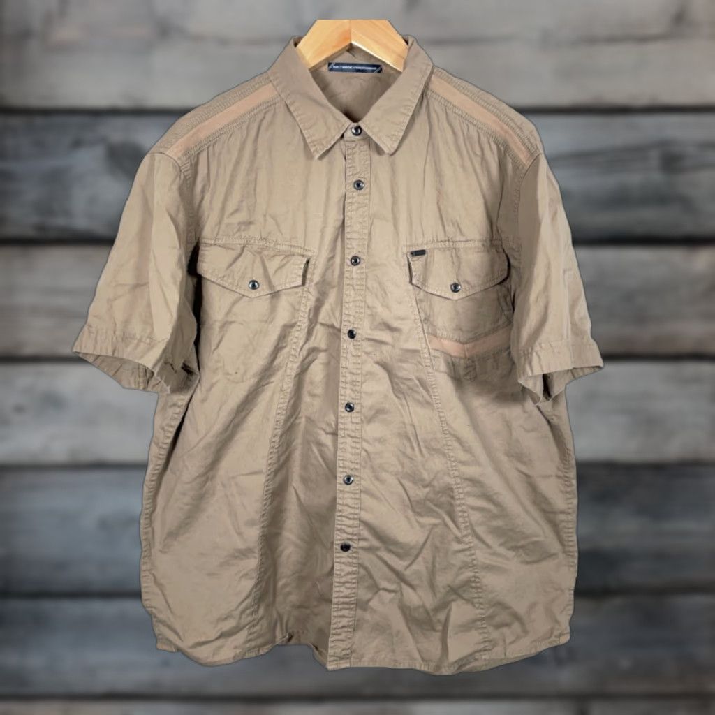 Vintage VINTAGE Girbaud Button-Up Shirt Men's 3XL Beige Short Sleeve Cotton Y2K Retro Size US XXL / EU 58 / 5 - 1 Thumbnail