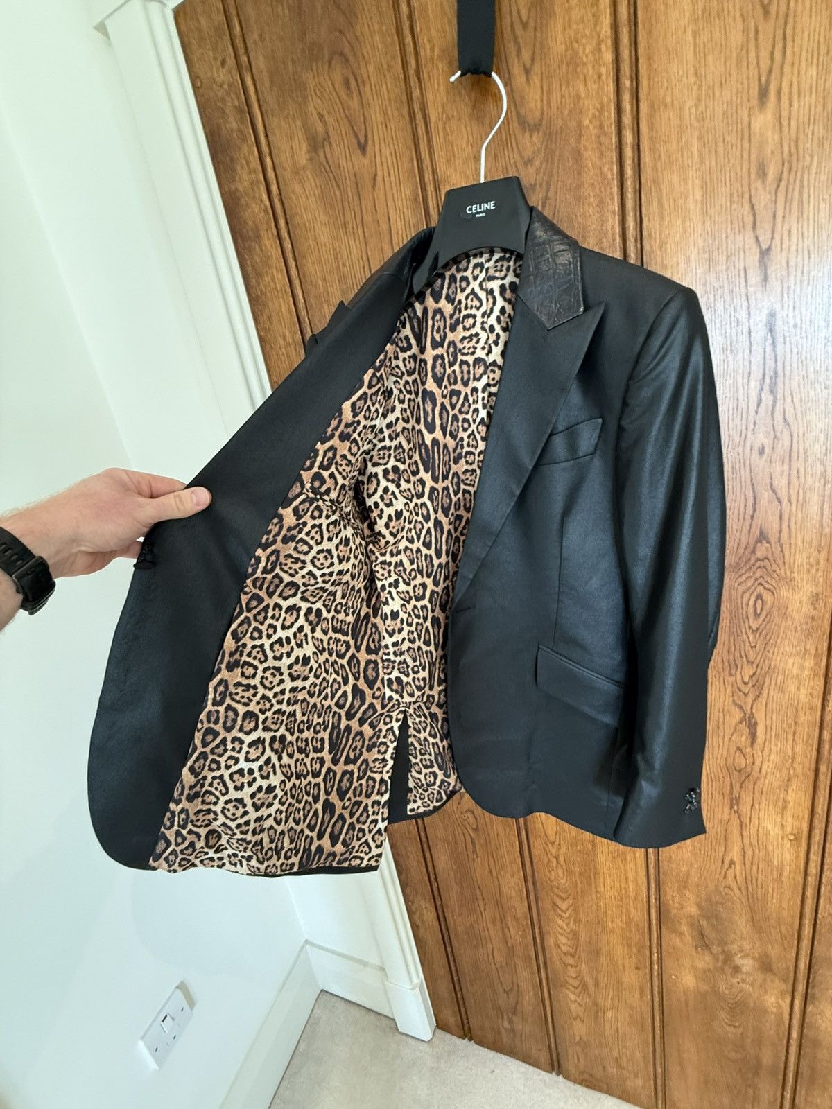 Sir Tom Baker 3k Sir Tom Baker tuxedo leather Fuck you leopard suit jacket Size 38R - 10 Thumbnail