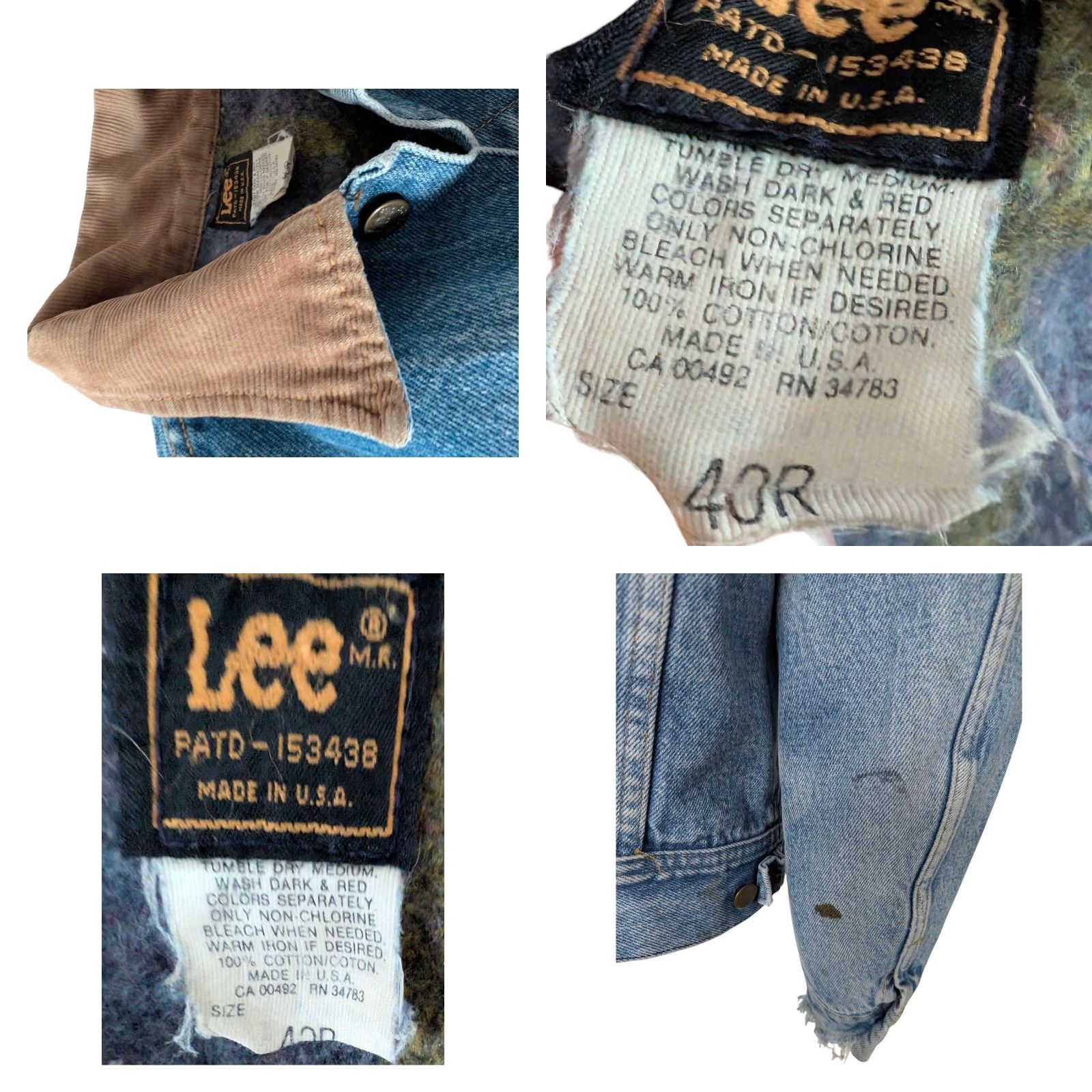 Lee Lee Vintage Denim Jacket – Lined Cotton Blue – Late 1980s – Early 1990s – USA Lee – Size 43R – Men Jacket Size US XS / EU 42 / 0 - 8 Thumbnail