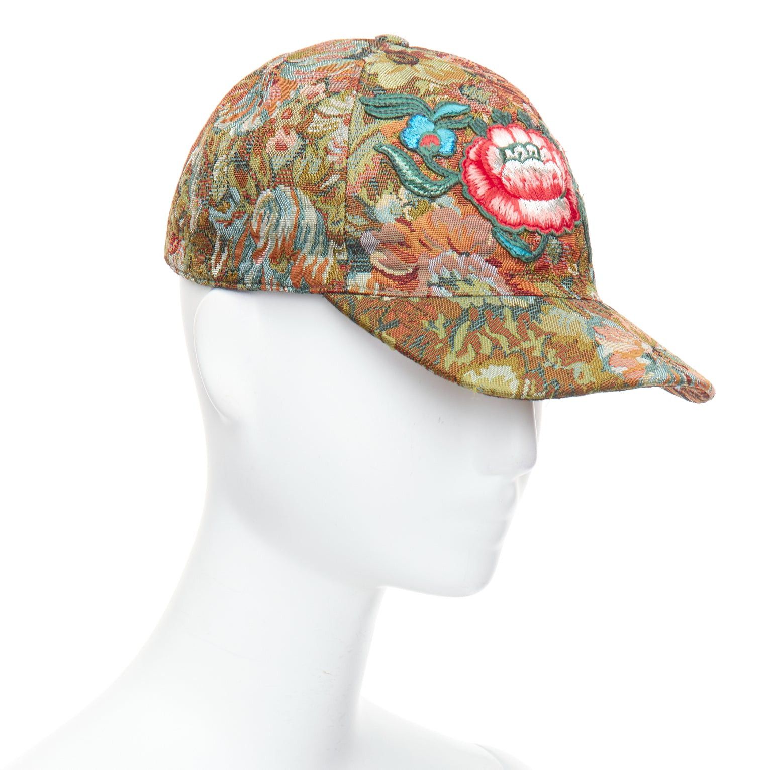 GUCCI green brown floral jacquard embroidered baseball cap 