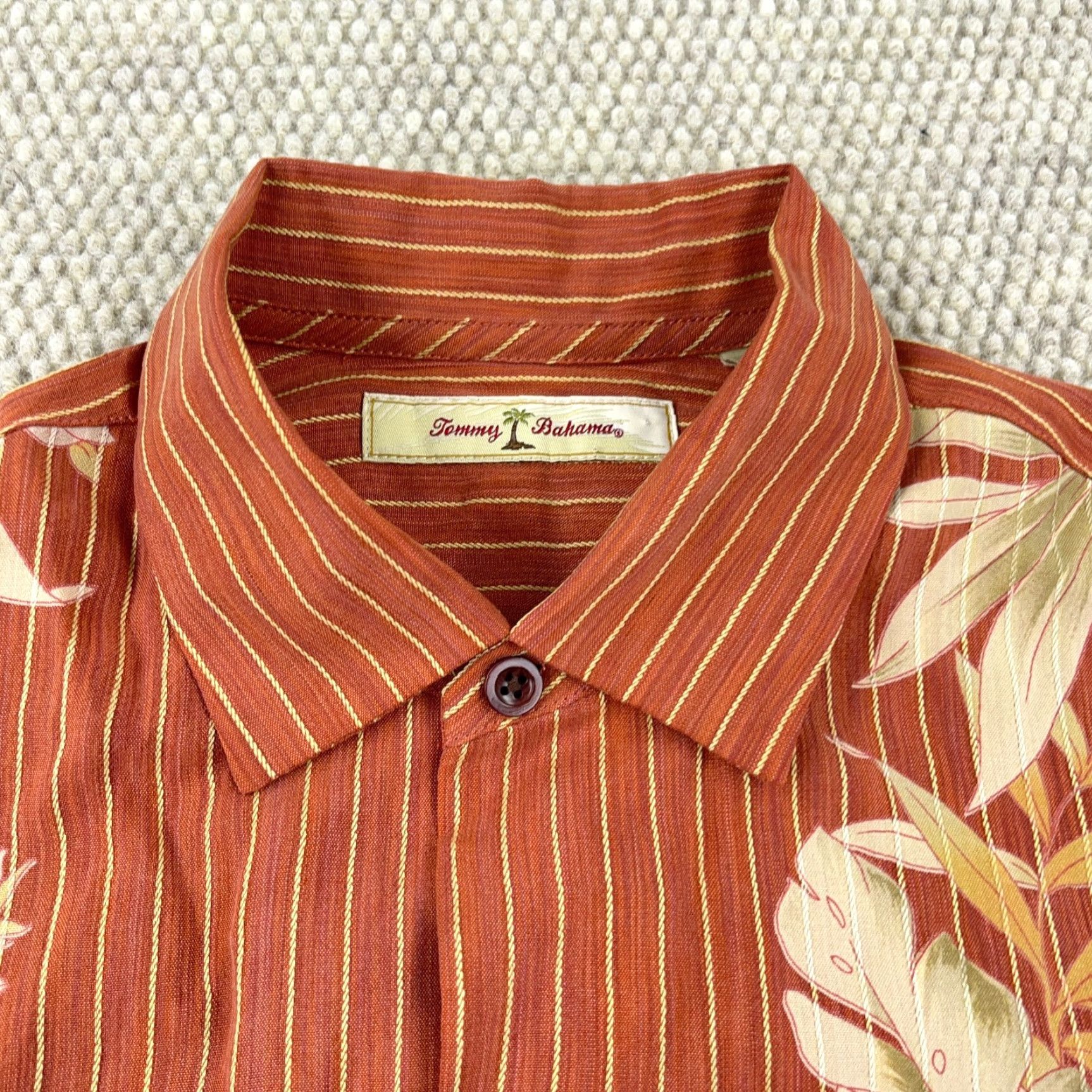 Tommy Bahama VINTAGE Tommy Bahama Shirt Men Medium Orange Button Up Hawaiian Floral Lyocell Tencel Size US M / EU 48-50 / 2 - 3 Thumbnail