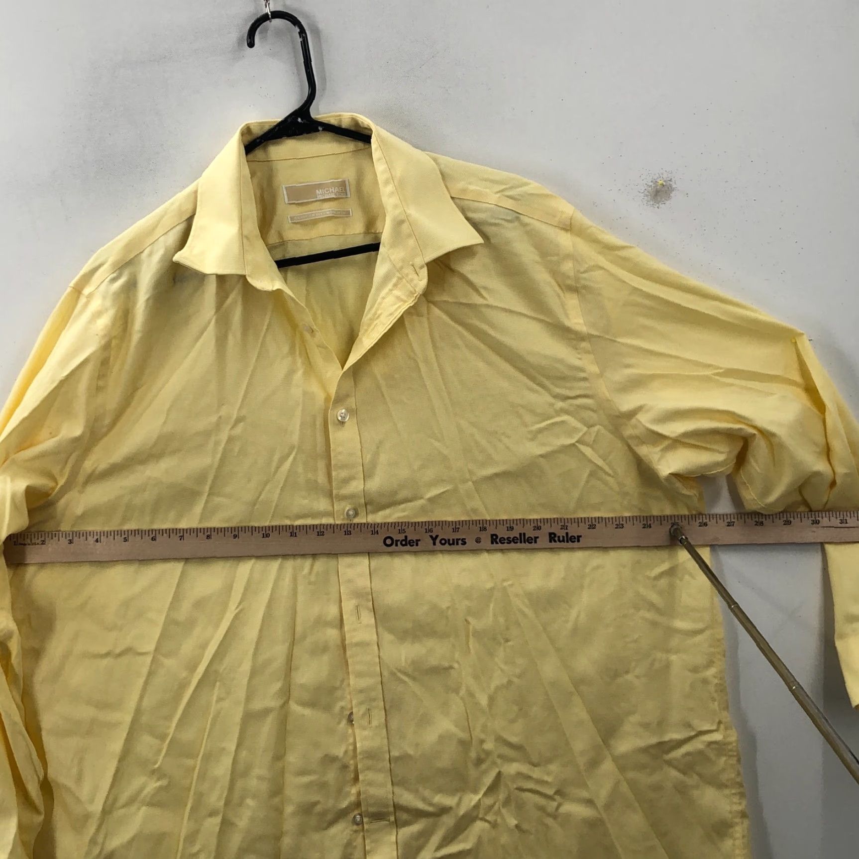 Michael Kors Michael Kors Mens Dress Shirt Shirt Yellow Long Sleeve Button-Down 17.5 32/33 Adult Regular Chest 52in Cotton 30.5in Size US XL / EU 56 / 4 - 6 Thumbnail